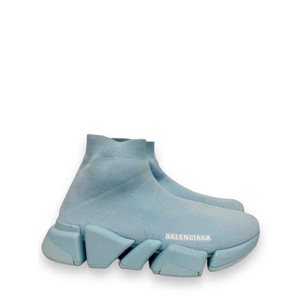 BALENCIAGA Light Blue Knit Fabric Logo Stretch Speed Sock High-Top Sneakers 39 - Picture 5 of 9